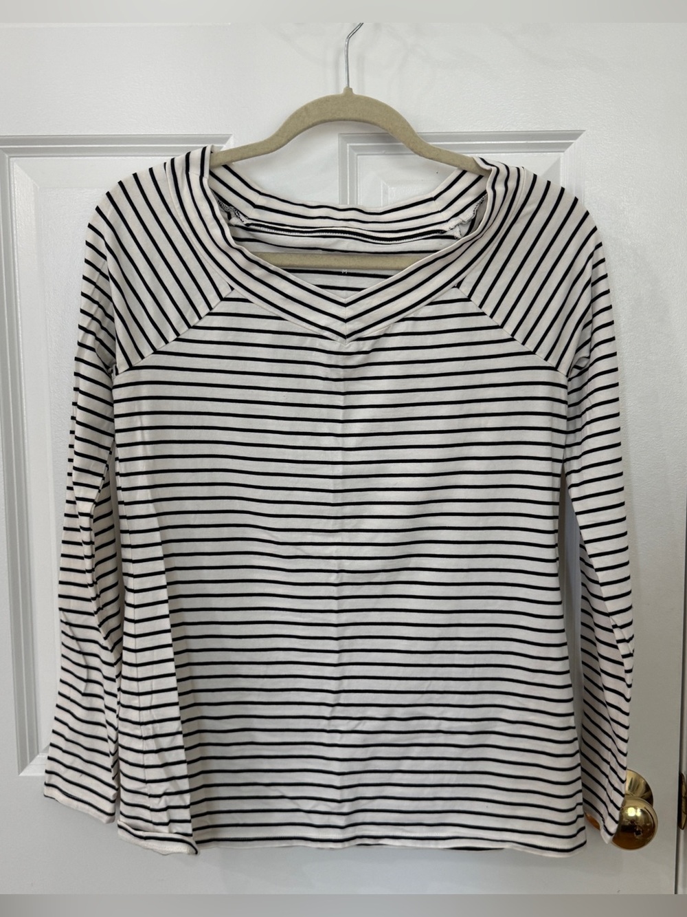 LOFT Black & White Striped Cutout Long Sleeve Top